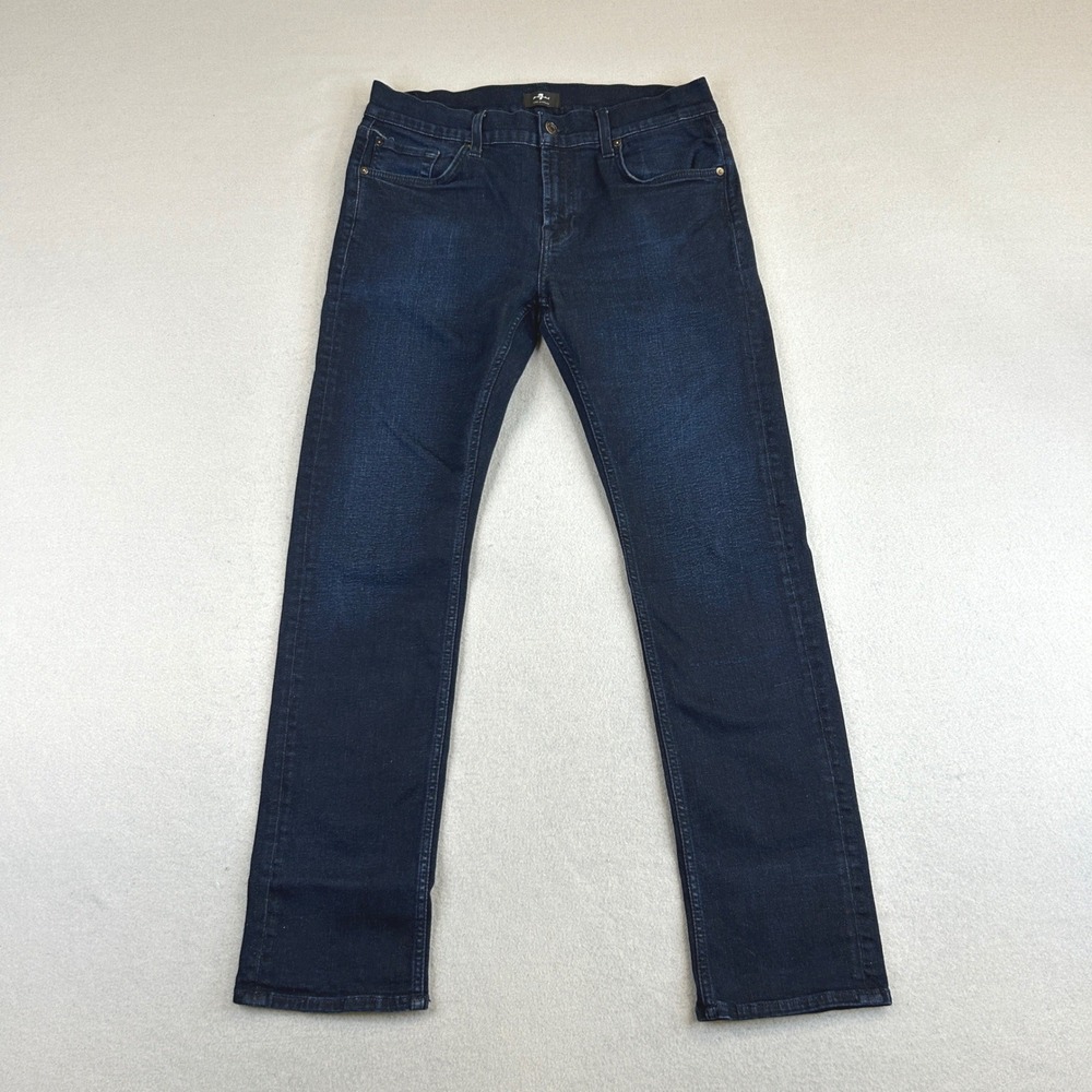7 For All Mankind The Straight Jeans Men 34 Blue Dark Wash Indigo Stretch Denim